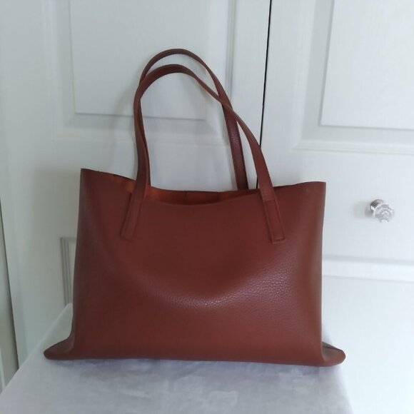 Tan Tote Bag, inside pocket, 2 handles, messenger bag tan purse laptop case 17" - Picture 4 of 8